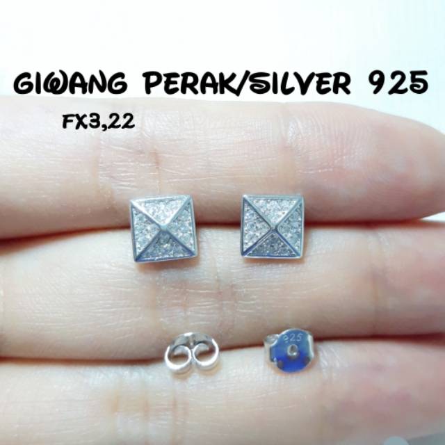 Giwang/anting tusuk Perak asli 925 lapis emas putih