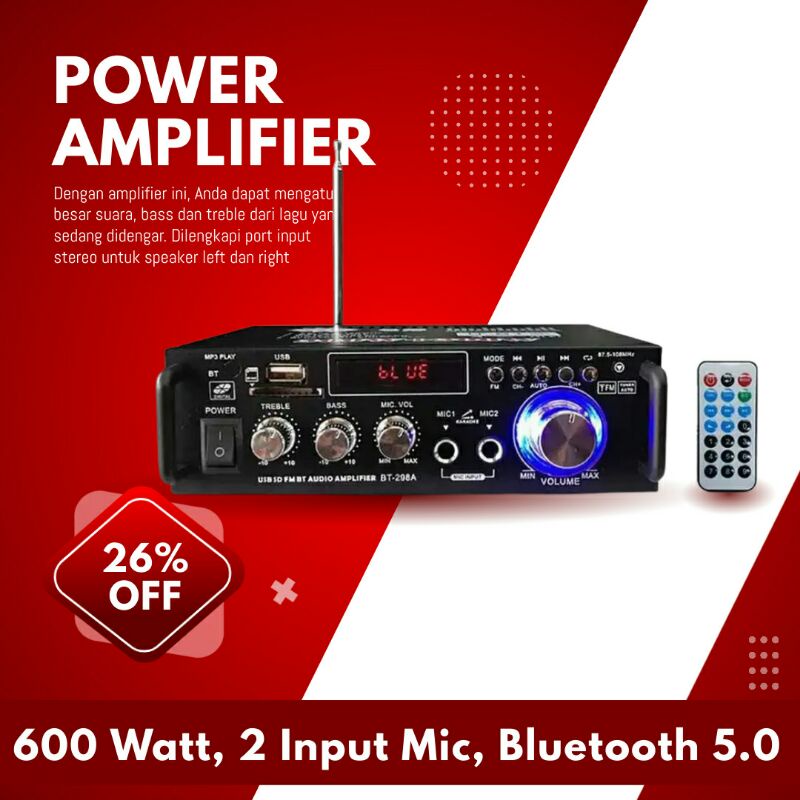 Jual (BAYAR DI TEMPAT) Power Ampli Amplifier Bluetooth 600w Karaoke ...