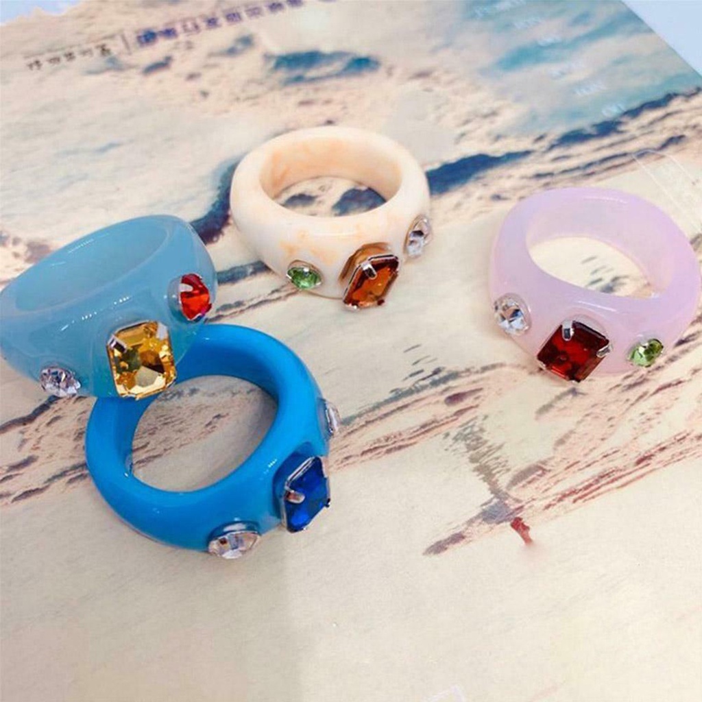 Hu Hu Hu Hu Hu Alat Bantu Pasang Kacamata♡ Cincin Wanita Bahan Akrilik Hias Berlian Imitasi Untuk Pesta / Hadiah