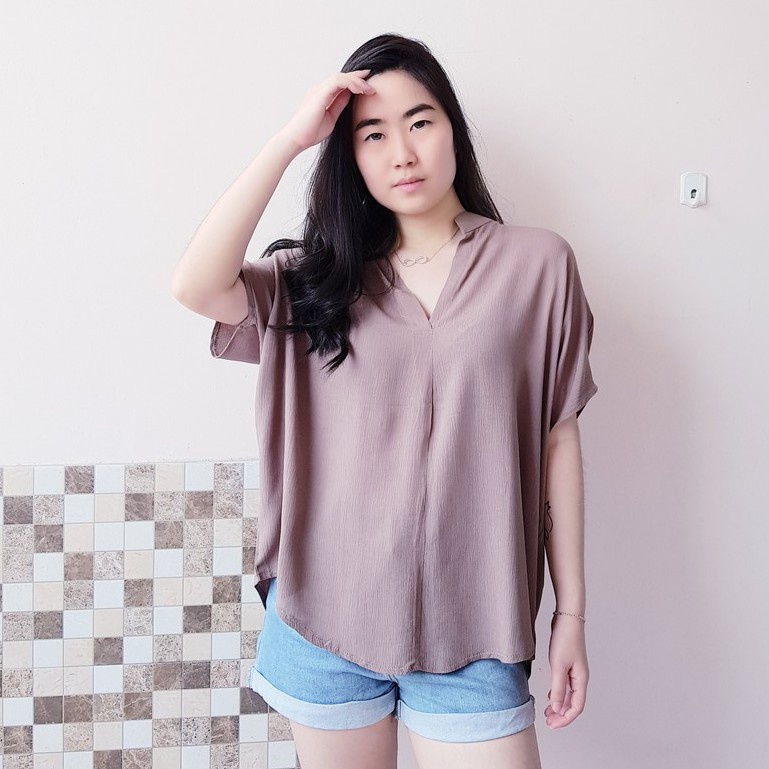 2904 CARITA OVERSIZE TOP BLOUSE BIGSIZE JUMBO FELICIA BLOUSE-CHOCO