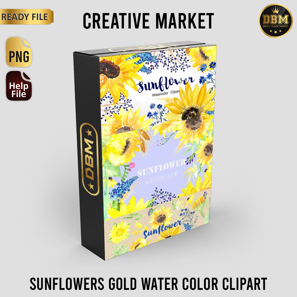 Sunflowers Gold Water Color Clipart - JPEG Ultra HD