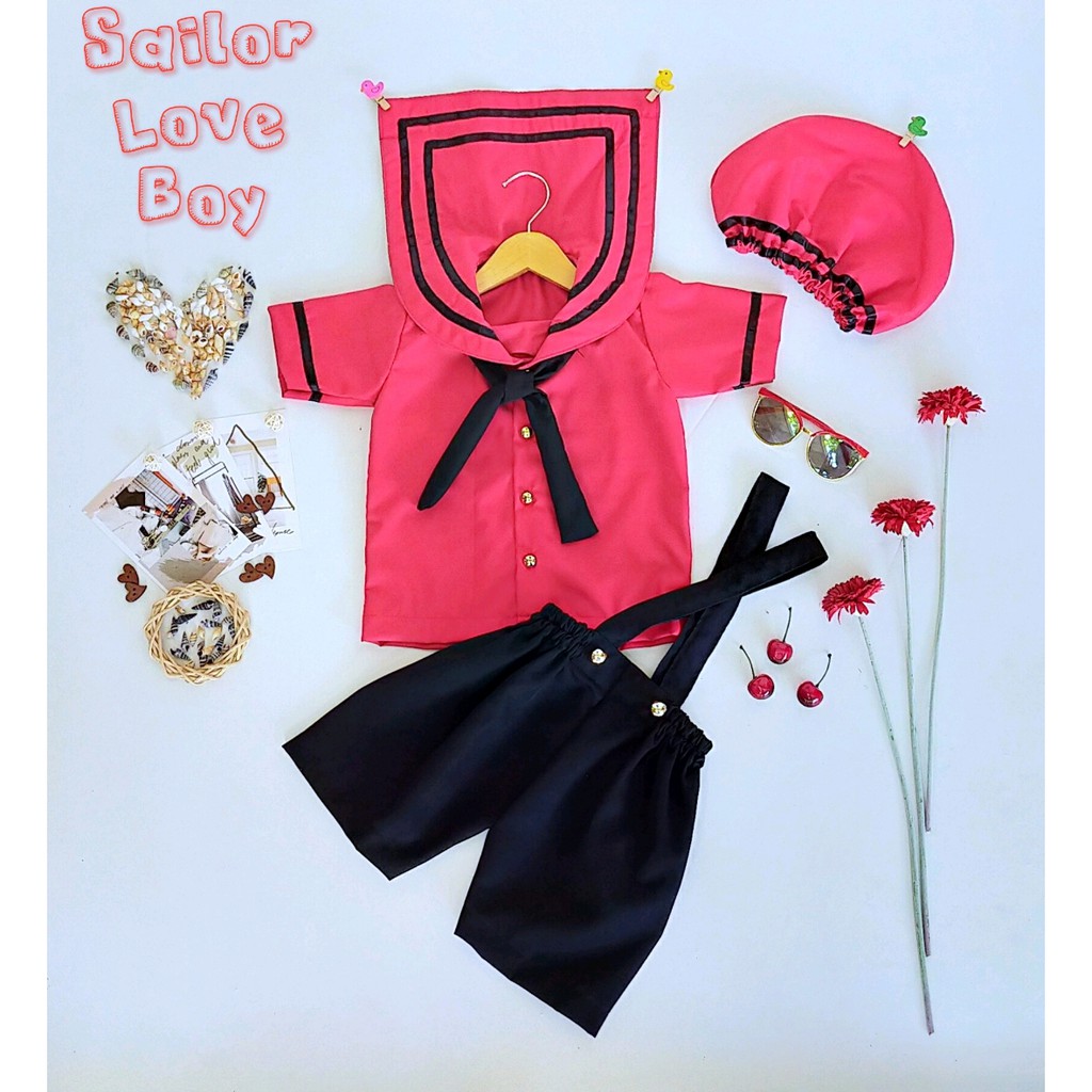 KOSTUM SAILOR LOVE BOY NEWBORN/KOSTUM ANAK/BAJU PELAUT/BAJU PHOTOSHOT/BAJU BAYI WARNA MERAH SIZE NEW