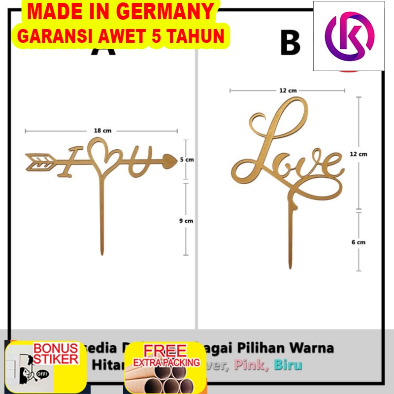

Terlaris Cake Topper / Topper Kue - I Love U / Love - Valentine