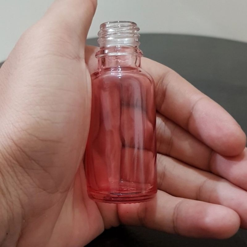 botol kaca pipet 20ml tebal pink clear - ring segel putih