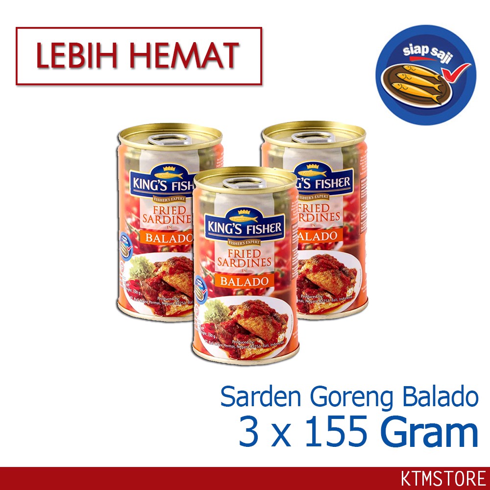 

KtmStore Paket 3 pcs King's Fisher Sarden goreng mini rasa saus balado Makanan Kaleng 155g kings fisher