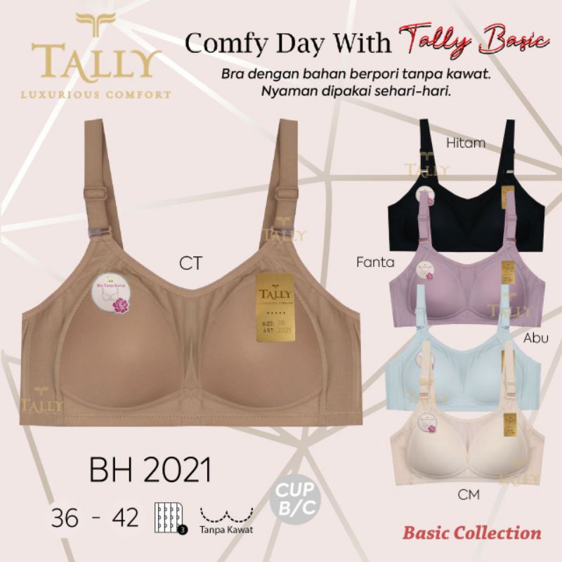TALLY BRA BH 2021 | CUP B BESAR | TANPA KAWAT | BUSA TIPIS | SIZE 36-42 | BASIC BRA BH BAHAN BERPORI
