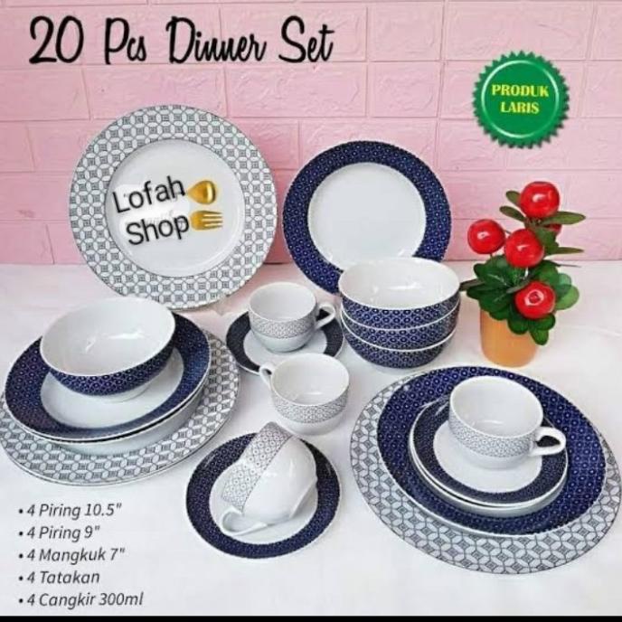 PIRING SET KERAMIK / DINNER SET BLUE STAR (ISI: 20 PCS)