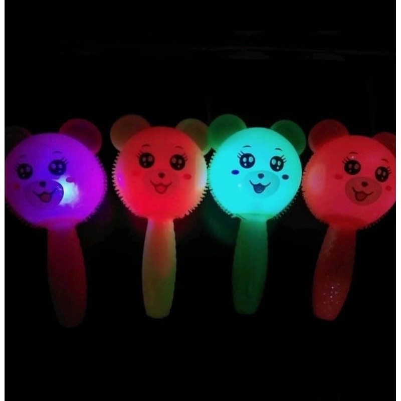 Mainan Rattle Bayi Puffer Ball Lampu Menyala Berbunyi Lucu Mainan Sensorik Bayi Teether Gigitan Bayi Rubber Stick Toy Baby