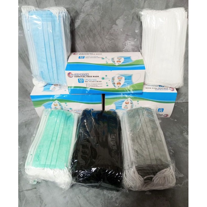 Ready stok masker earloop JSP yang murah tanpa pengait earlp jsp hijau biru putih hitam. earloop 3 ply surgical face mask