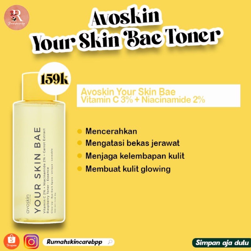 AVOSKIN Your Skin Bae TONER 100 ML (Niacinamide/Panthenol/Salicylic Acid/Vit C/Marine Collagen)