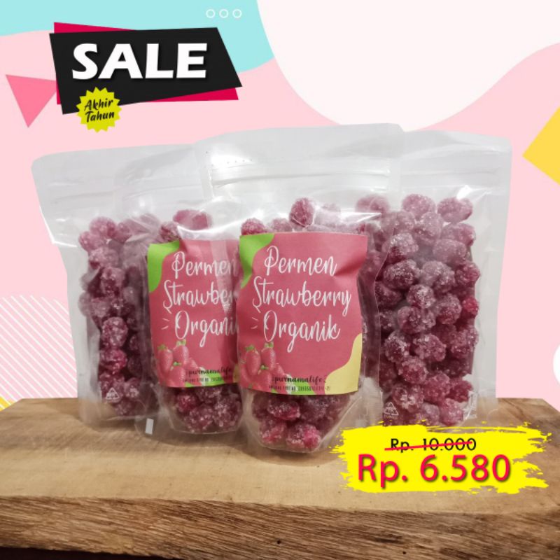 

Terlaris | Purnamalife - Permen organik rasa strawberry 100gr isi 60biji/permen gula rasa/candy sugar/permen stroberi