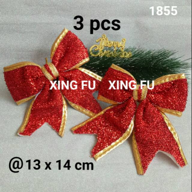 

Hiasan Dekorasi Natal Pita Kain Merah Berpinggiran Emas 1855
