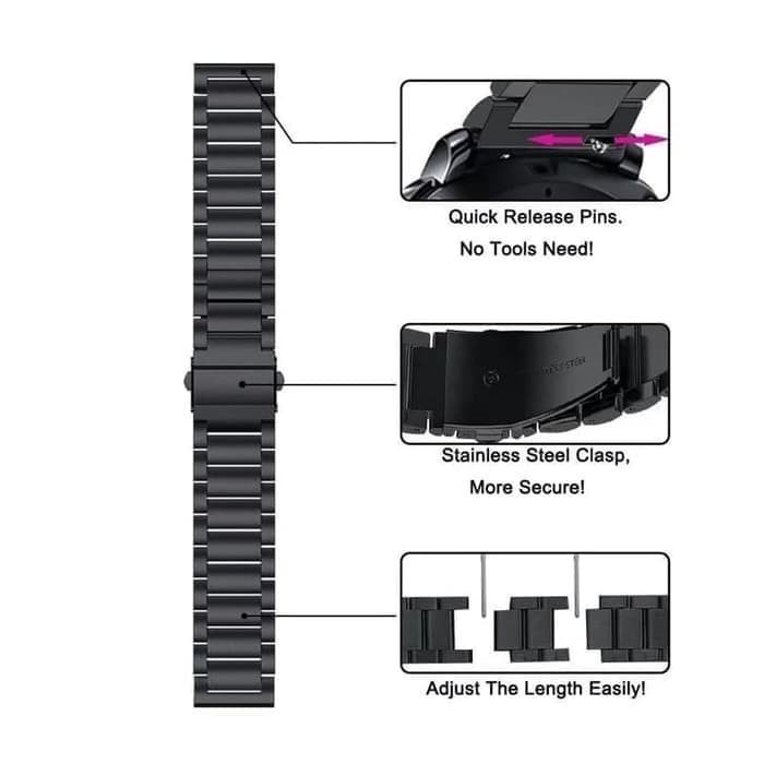 STRAP TALI JAM TANGAN - STAINLESS METAL STYLE 3 BEADS - FOR SAMSUNG GALAXY ACTIVE 2 40MM 44MM WATCH