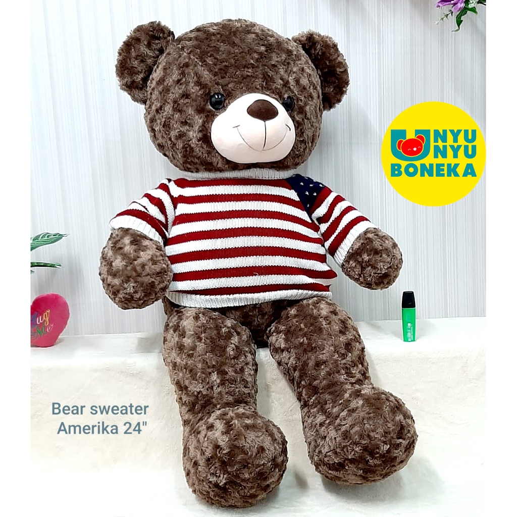 Boneka Import Teddy Bear Sweater USA Stripe Beruang Animal kao