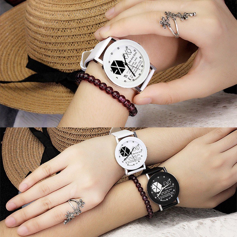 Jam Tangan Quartz Analog Dial Alloy Motif EXO + Strap 