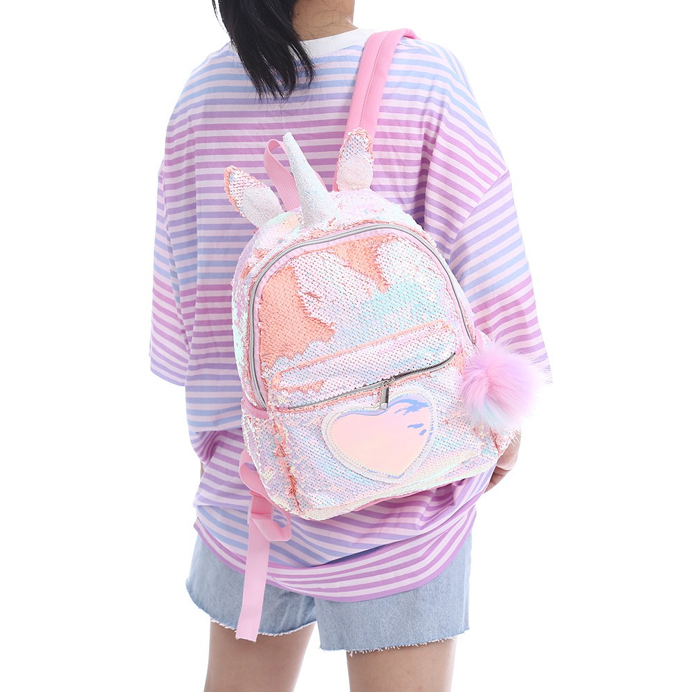 Ransel Sequin Unicorn pom TU023 Tas sekolah tk sd anak perempuan backpack