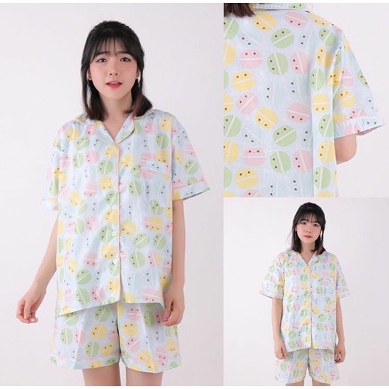  BAJU  TIDUR  KATUN  JEPANG  MOTIF MACARON 50336 Shopee Indonesia