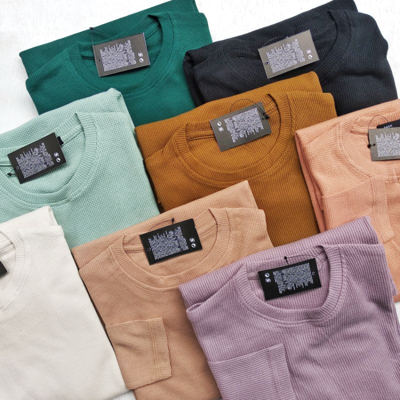 DEM2 | Kaos polos uniqlo grade s+ - kaos uniqlo - kaos rib waffle - Kaos Cewek Long Sleeve T-shirt K