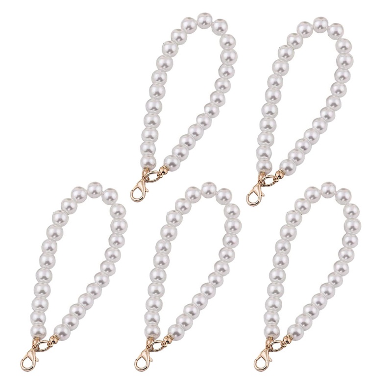 Ran 5Pcs / Set Tali Lanyard / Gantungan Kunci / Dompet Hias Mutiara Imitasi Warna Putih