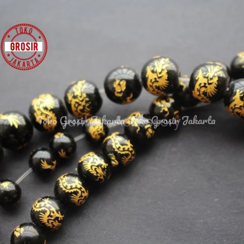 Bahan Gelang Batu Tibet Motif Naga Emas Premium Quality 8 mm 10 mm