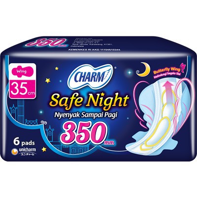 pembalut charm safe night350mm isi 6pads nenyak sampai pagi