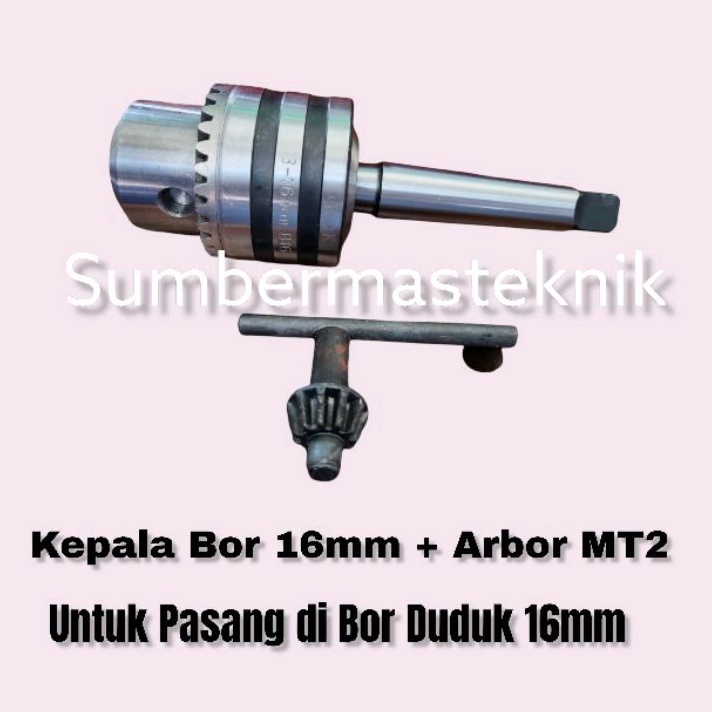 kepala bor 16mm set arbor kepala bor duduk 16mm chuck bor 16mm+arbor mt2
