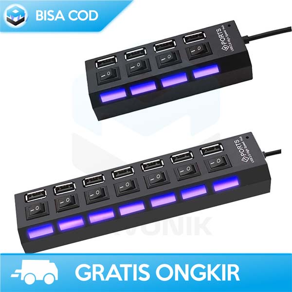 COLOKAN SAKLAR TOMBOL ON OFF KABEL USB 2.0 7 PORT HIGH SPEED LAMPU LED