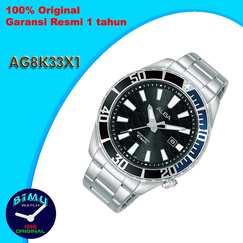 Alba Quartz AG8K33X1 Samurai Black Dial - Jam Tangan Pria AG8K33