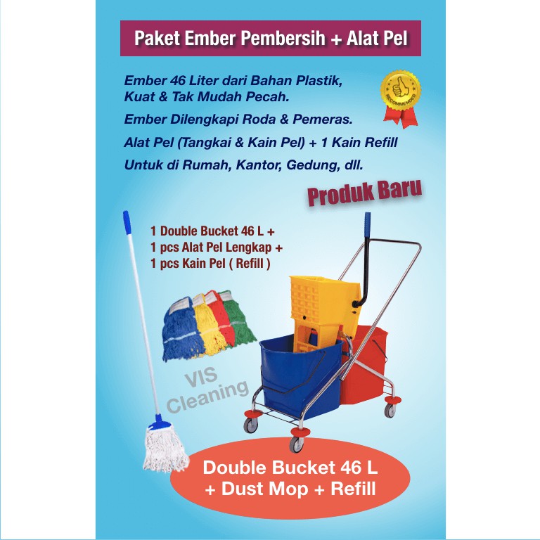 Paket Double Bucket 46 L + Dust Mop Lengkap + Kain Refill