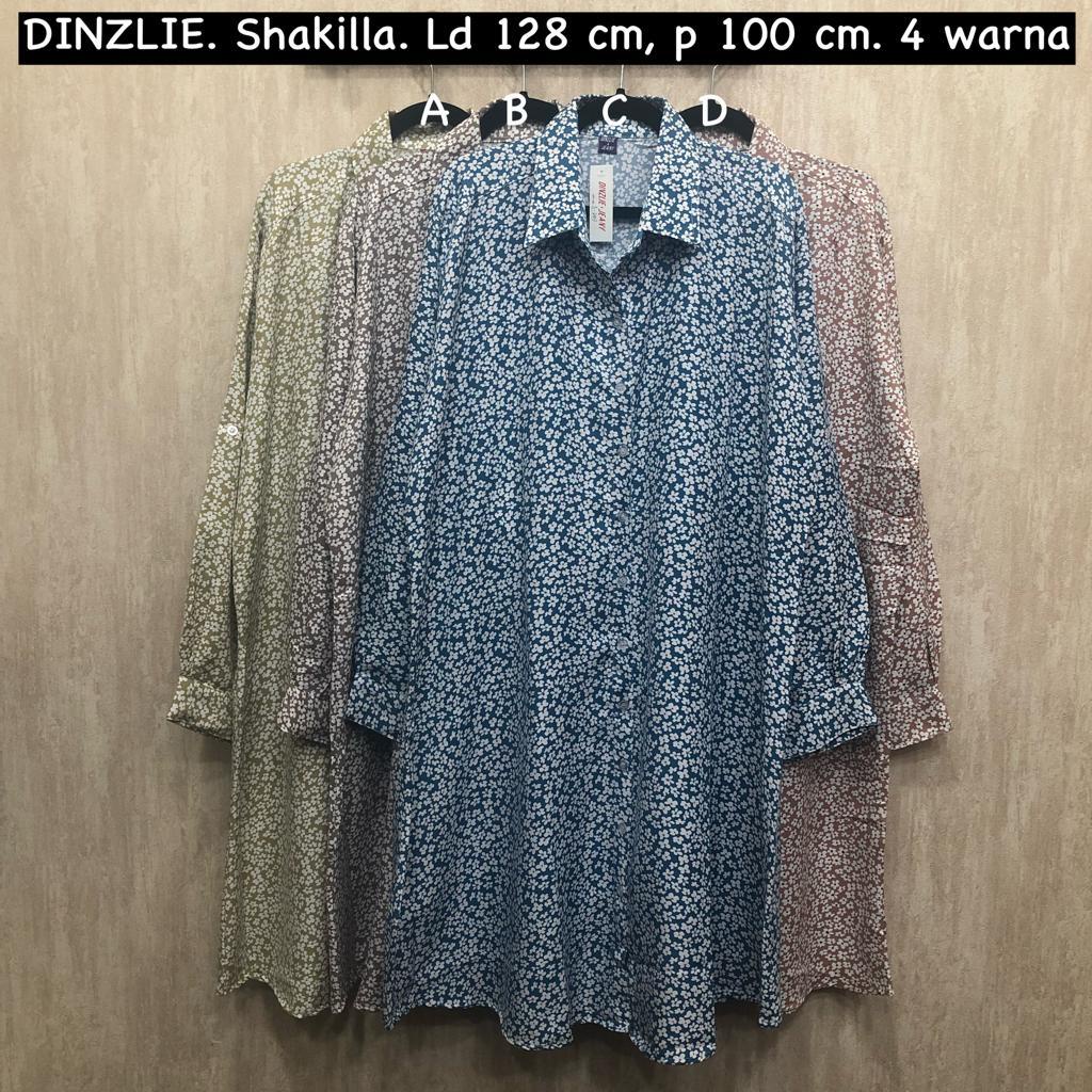 DINZLIE TUNIK DRESS KEMEJA PANJANG BAHAN SHAKILLA MOTIF BUNGA UKURAN JUMBO BIGSIZE