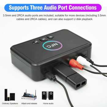 Centechia Wireless Bluetooth Audio 5.0 Receiver Adapter NFC Memiliki plug AUX 3.5mm dan RCA