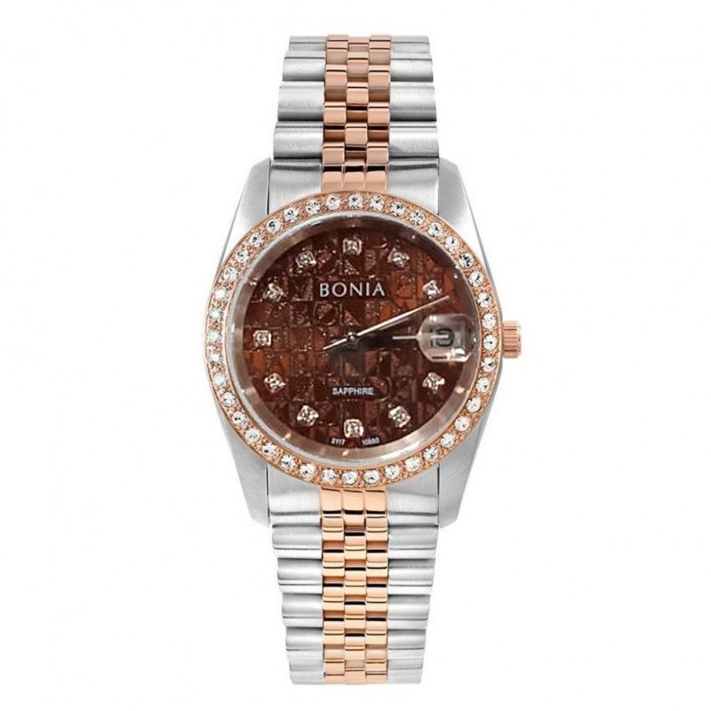 Bonia BNB10550-1646S Silver Rosegold Brown SAPPHIRE Ring Diamond Man