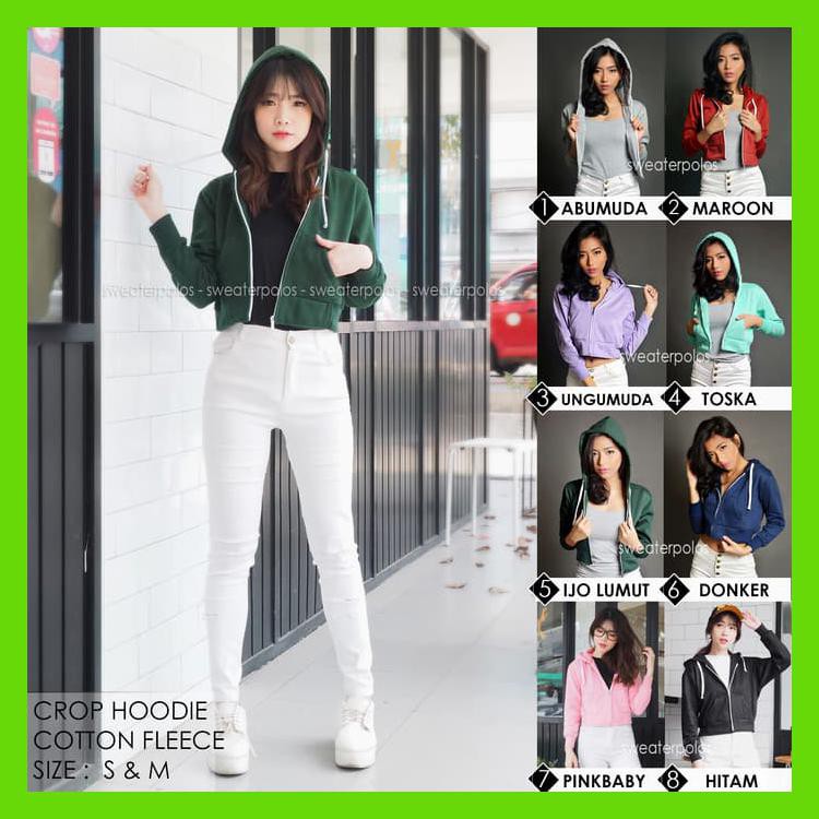 JAKET CROP HOODIE UNGU MUDA WANITA