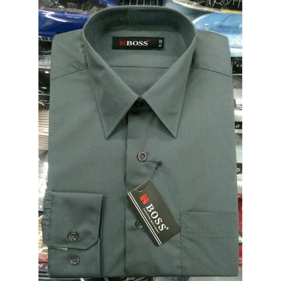 kemeja BOSS polos panjang , HITAM , TOSCA 2 , ABU 6