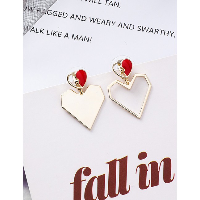 LRC Anting Tusuk Fashion Golden Geometric Open Heart Asymmetric Earrings D71106