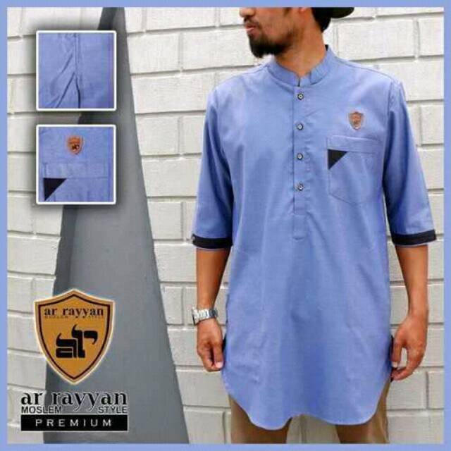 Baju koko pria model kurta bahan oxford/0Baju Koko Kurta Pakistan Muslim Pria Lengan 3/4 Bahan Oxford Denim