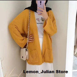 4XL- 5XL Cardigan Rajut Jumbo Premium/ Cardigan Rajut Oversize/ Outer Jumbo Big Size/ Rajut Murah-Mustard