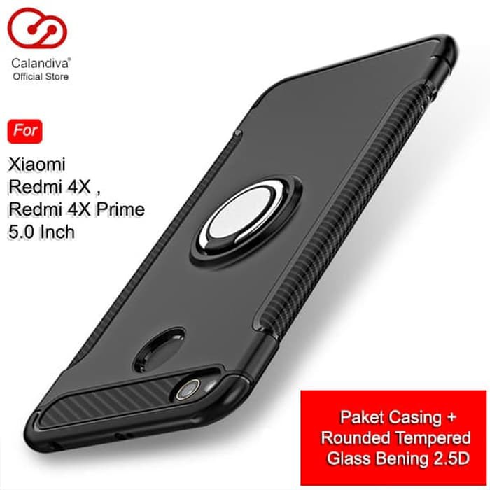 PROMO  Calandiva Ring Carbon Case Xiaomi Redmi 4X , Redmi 4X Prime - Black+TG