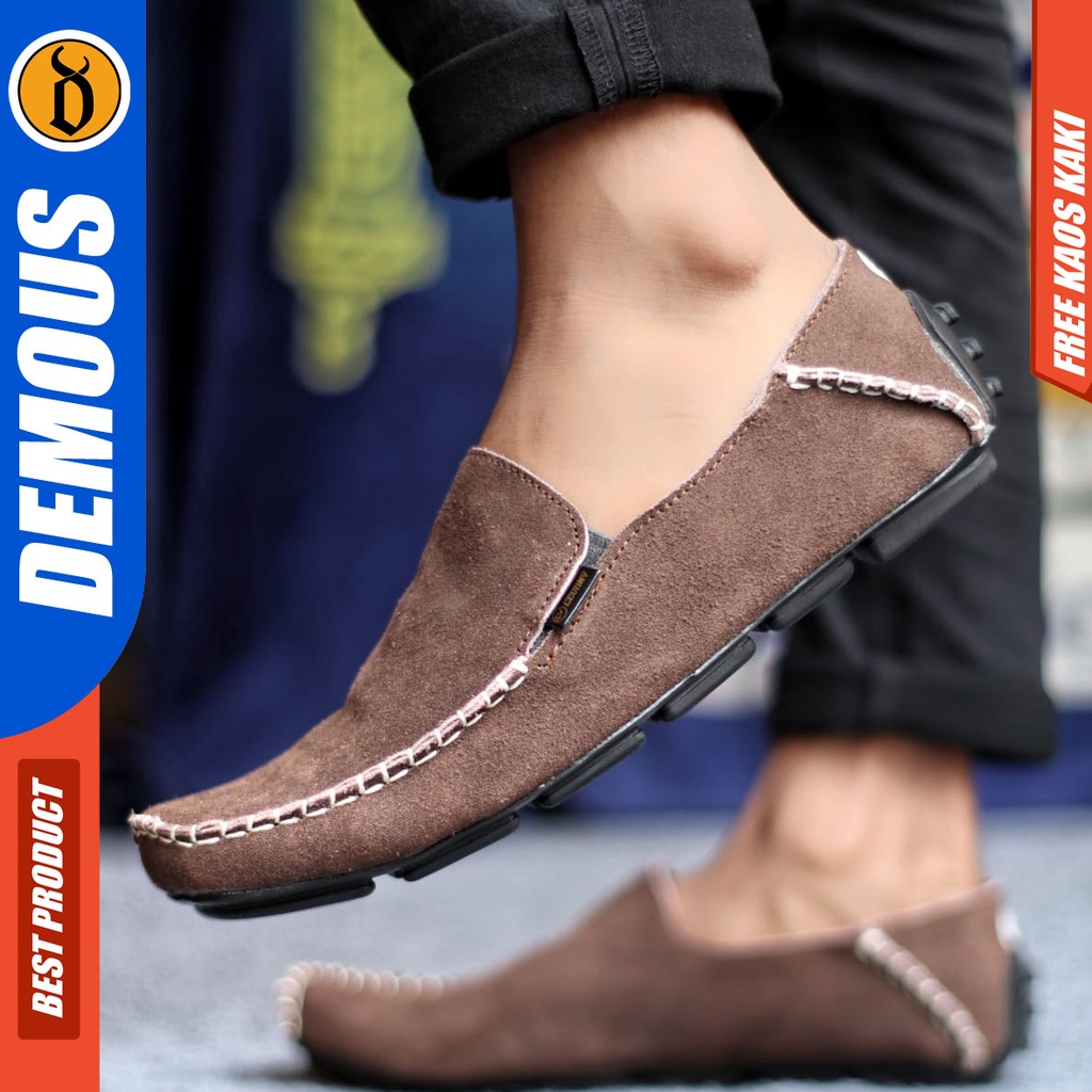 DEMOUS MOCCSUE Sepatu Slip On Casual Slop Kulit Asli