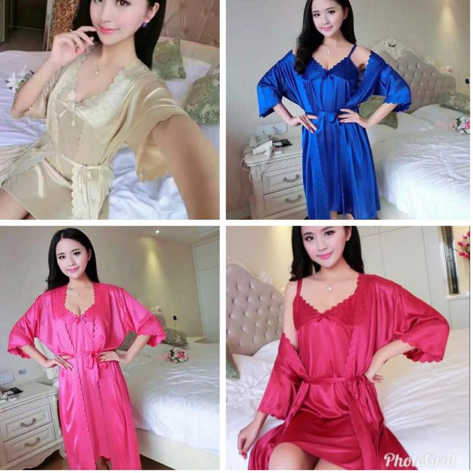 ☝ hokyfashion BAJU TIDUR KIMONO SATIN IMPORT  + INNER DALAMAN ♘