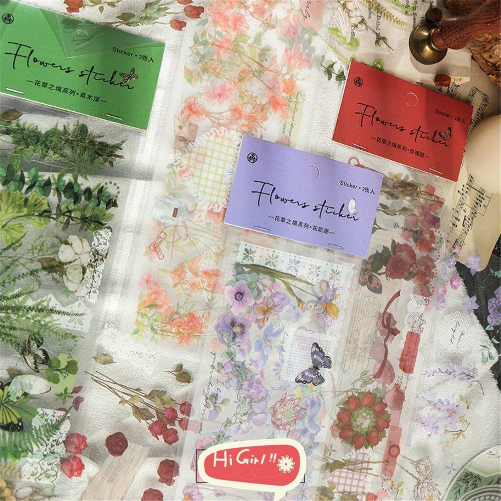 Solighter 3pcs Stiker Hias Alat Tulis DIY Floral Bunga Vintage Diary