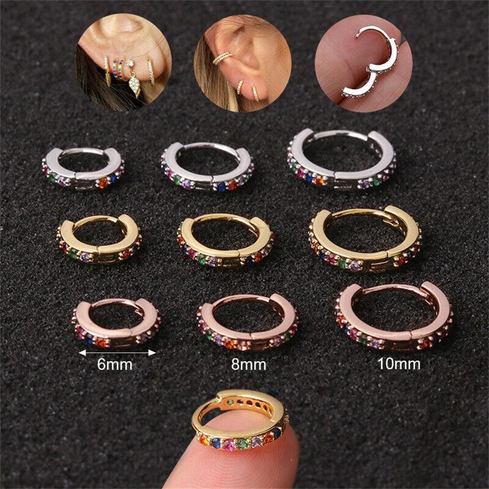 Nanas 1PC CZ Tindik Telinga6Per8/10mm Helix Cartilage Tragus Daith Keong Snug Nose Ring