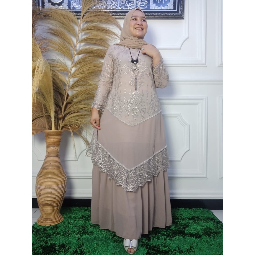 Gamis Mekar Ceruty LR / Kebaya Gamis Tingkat Runcing / Dress Brokat / Kebaya Kondangan / Gamis Pesta Mewah