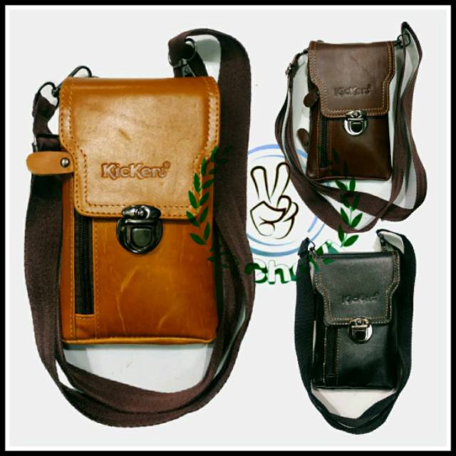 Tas Selempang Pinggang Sarung HP Pria Kulit Sapi Asli - Kickers ABE446