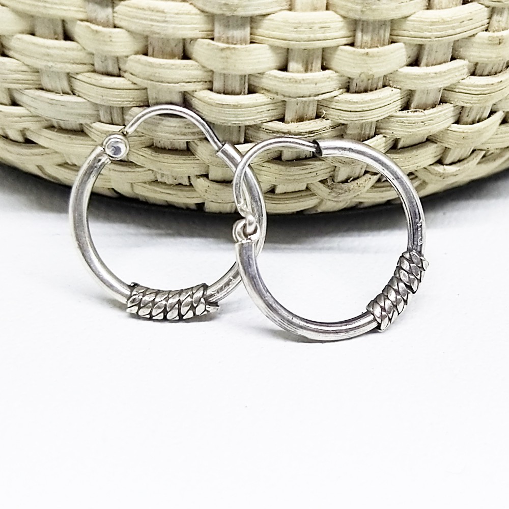 Anting Earrings Perak Silver Bali Hoop Kecil Budhis Lilit Tali  Air Bulat Bayi Balita Pria Wanita As