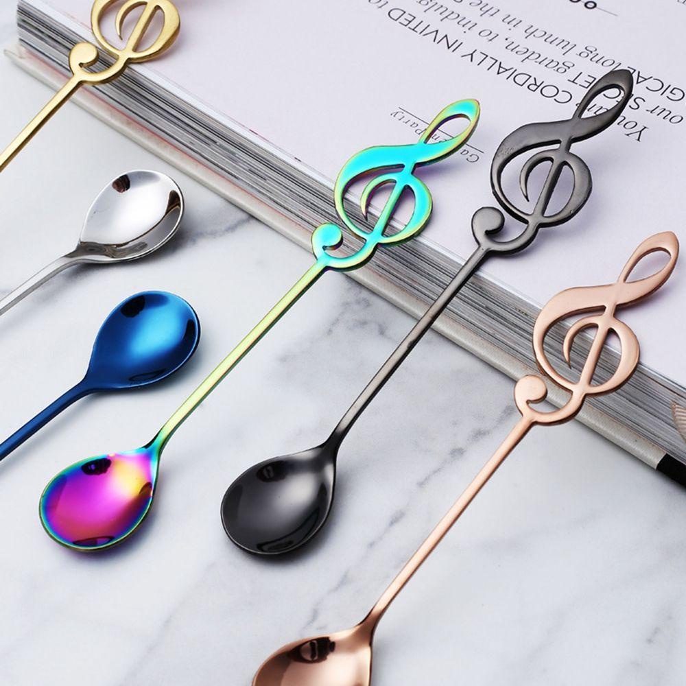 Nickolas1 Sendok Teh Kreatif Multi-Warna Opsional Cermin Dipoles Stainless Steel Alat Dapur Hadiah Sendok Simbol Musik Dessert Spoon