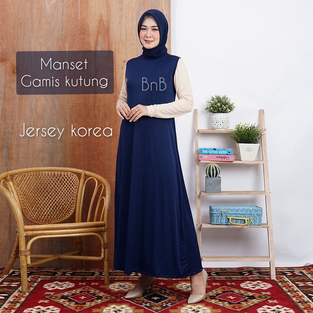 Manset Gamis Kutung Baju Manset Lekbong Jersey Korea Tebal Up to XL Hitam Dalaman Gamis Street Fit 65 kg