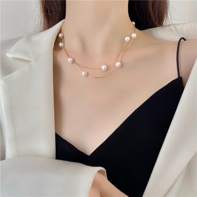 Layered pearl necklace