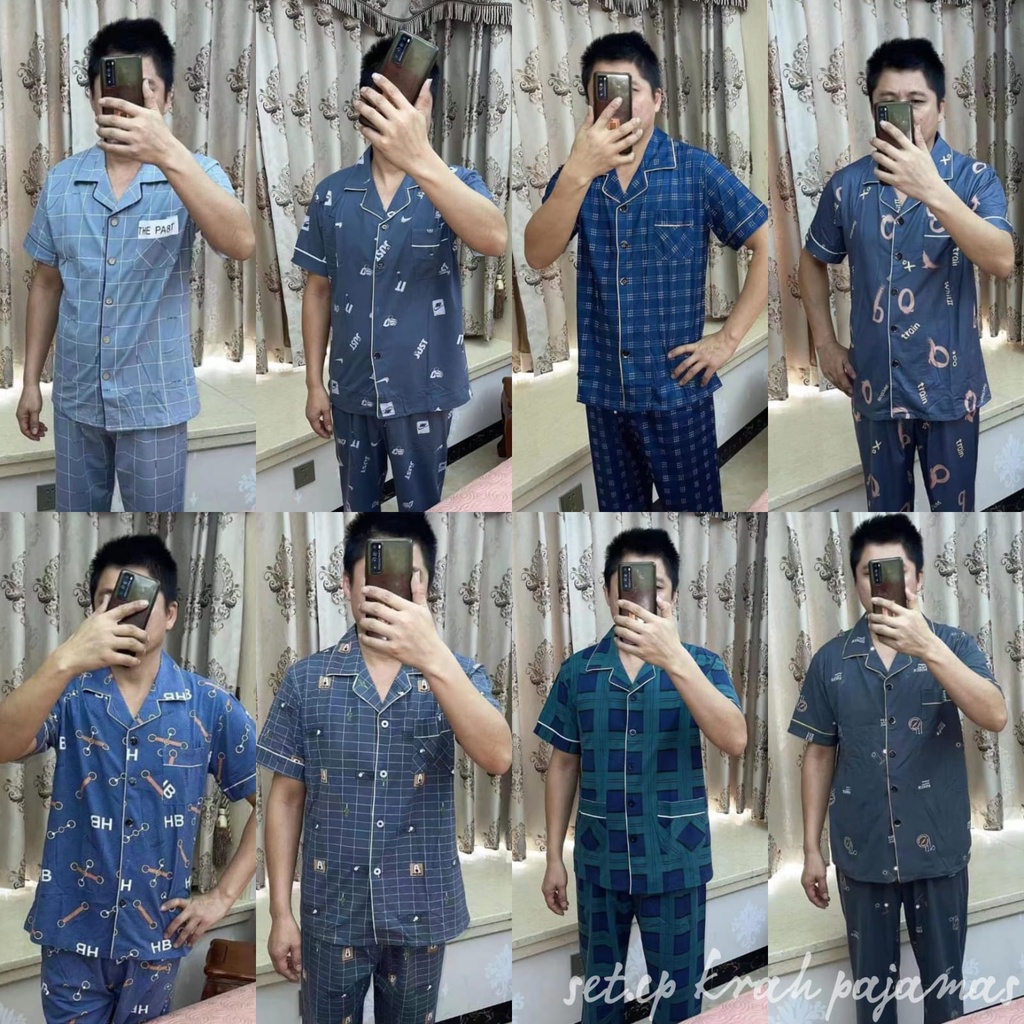 SETELAN CP PIYAMA BAJU TIDUR PRIA DEWASA KEMEJA SAKU IMPORT/PIYAMA PRIA LENGAN PENDEK