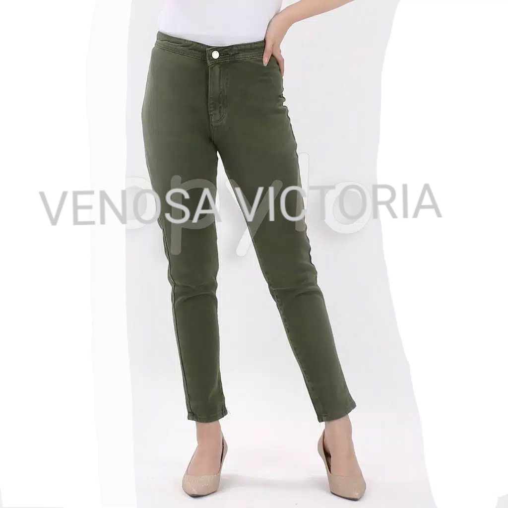 Jeans Army Celana Jeans Highwaist Wanita Warna Hijau Army Virgina